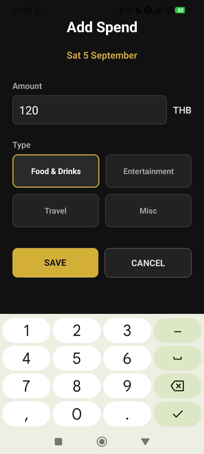 Budget Saver add spend screen