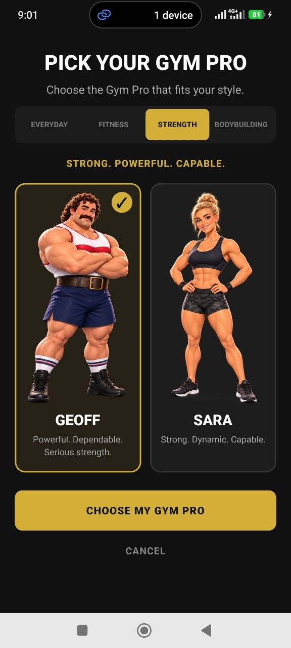 GymPro character selection