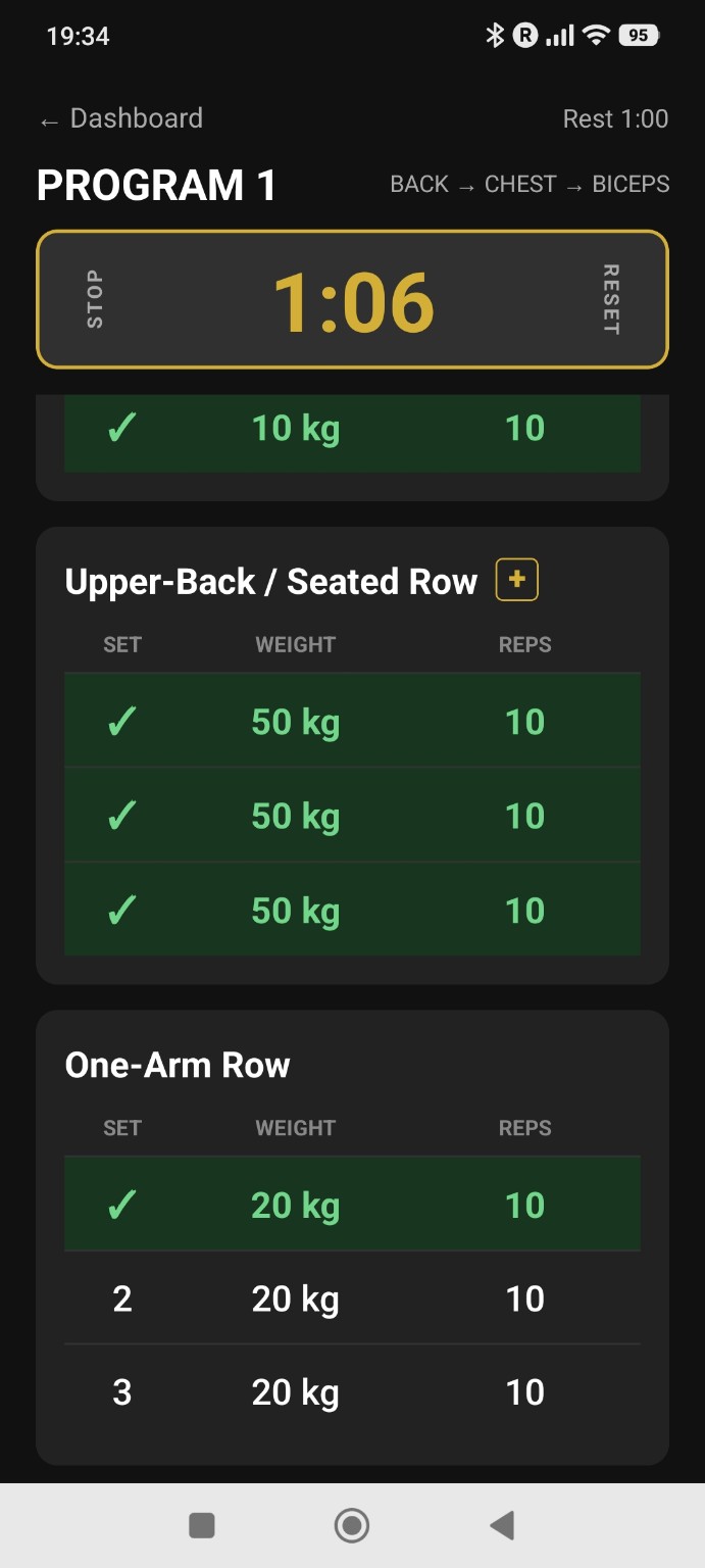 GymPro live workout screen